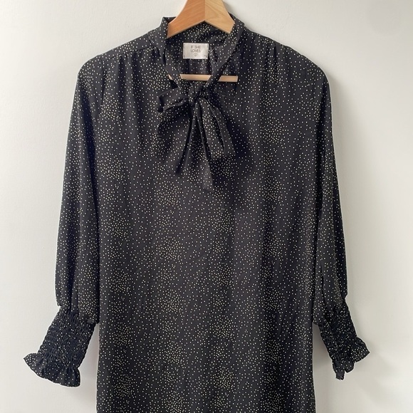 If she loves longsleeve short white black polka dot dress tie scarf size S - Picture 2 of 14